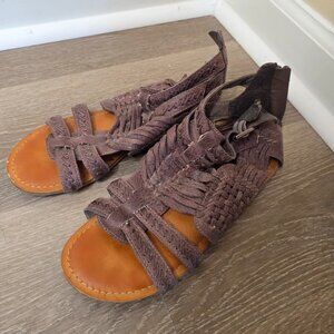Not Rated Boho Brown Woven Gladiator Sandals with Ankle Tie Women’s Size 8.5
